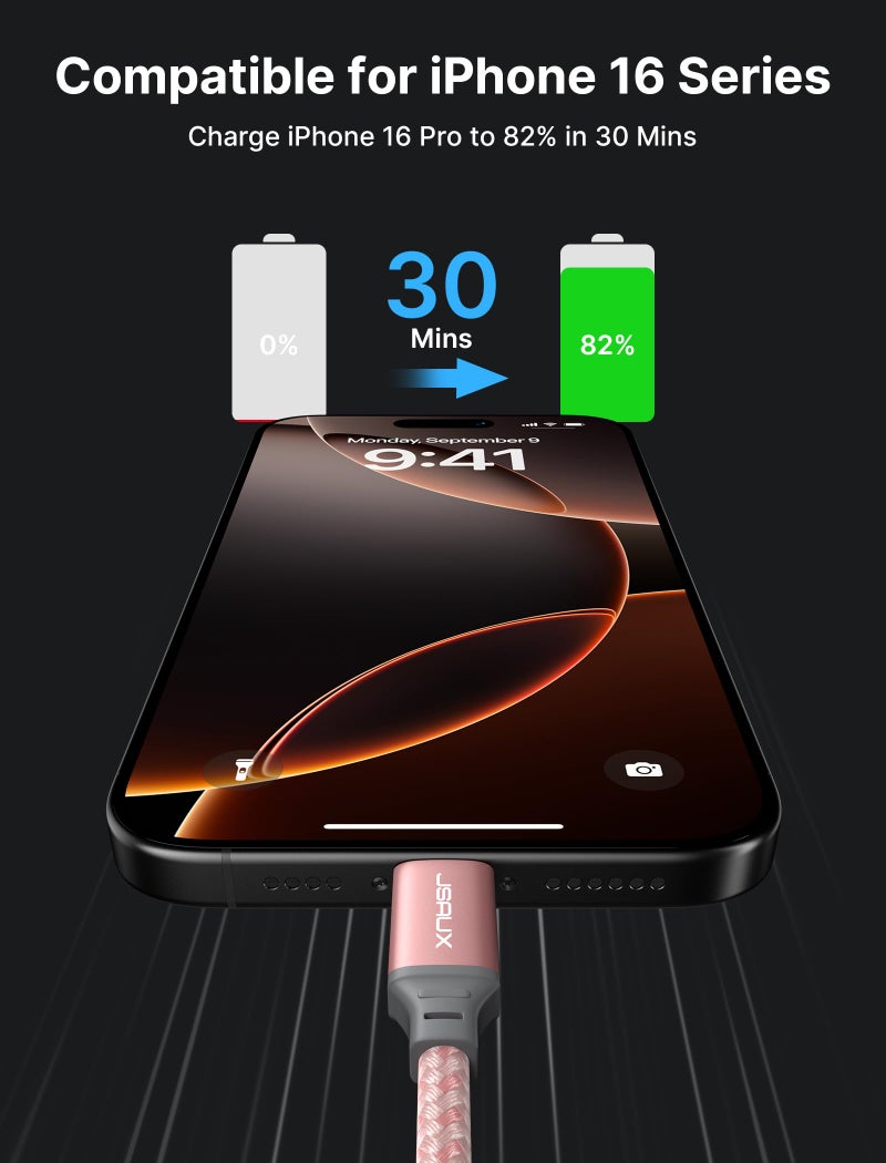 JSAUX 100W USB C to USB C Cable [2-Pack 6.6FT], Type C Fast Charging Cord for iPhone Air/iPhone 17/iPhone 17 Pro/iPhone 17 Pro Max, iPhone 16/15 Series, Galaxy S/Note Series, MacBook, iPad - Pink - Image 4